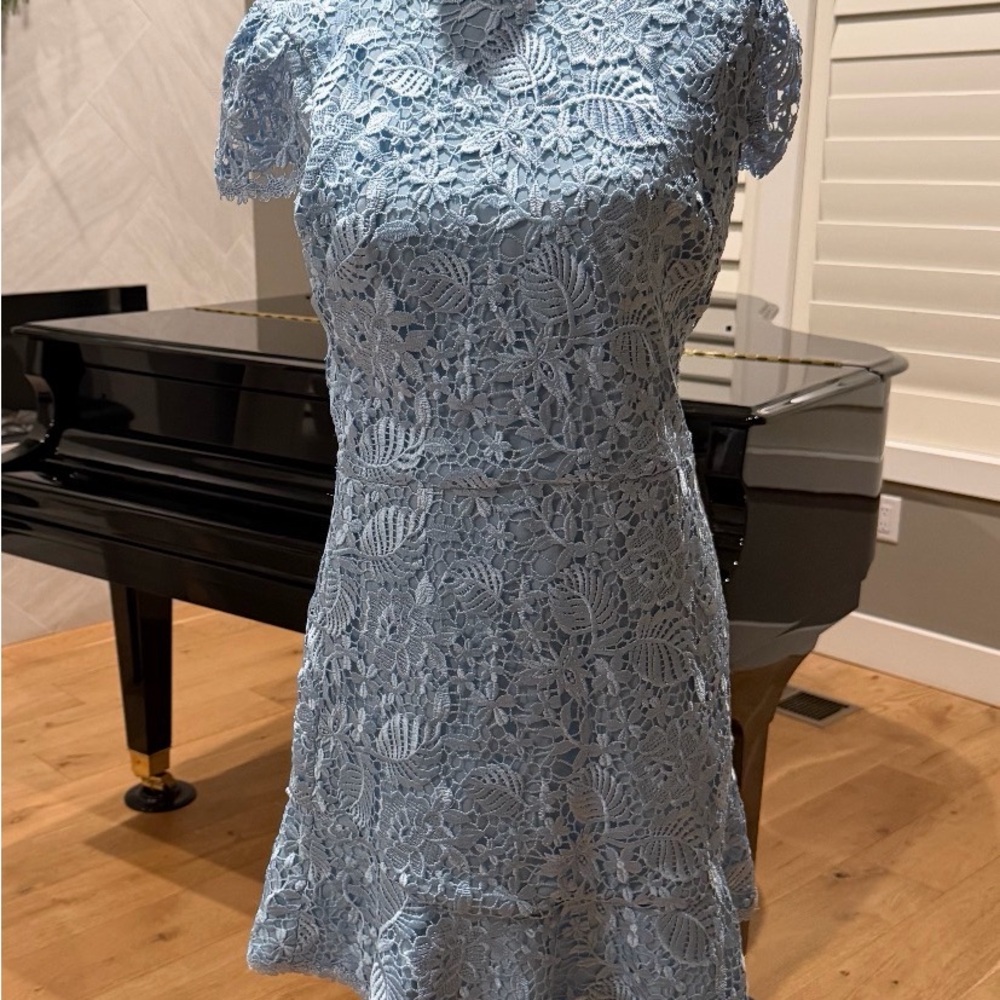 Alice & Olivia Lace Short Sleeve A-Line Dress in Light Blue